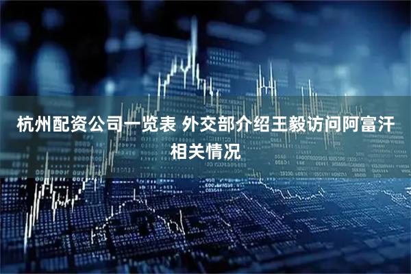杭州配资公司一览表 外交部介绍王毅访问阿富汗相关情况